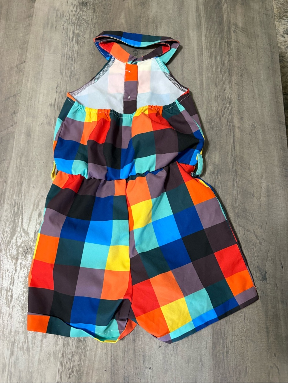 Colorblock Plaid Halter Romper with Ruffle Placket - Picture 2 of 2